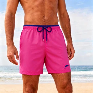 Custom Dolphin Print Swim Trunks Men Elastic Waist Drawstring Beach Shorts Soft Fabric Summer Swimwear OEM ODM