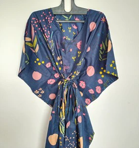 Floral Print Lace Cotton Kaftan Dress Handmade Vintage A-Line Oversized Daily Washable Beach Cover-Up