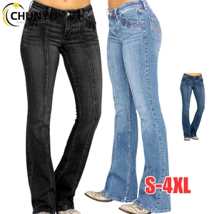 Women Casual Denim Jeans Long Pants Wide Leg Flared Trousers Woman Fashion Slim Bell Bottom Pants Jeans