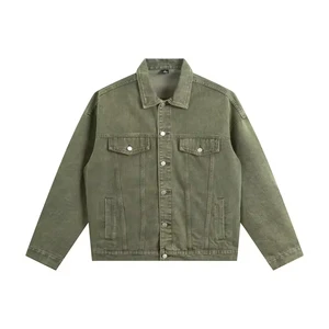 OEM Custom Men's Denim Jacket High Quality Heavyweight Streetwear Vintage Printed Distressed Design Casual Style for Winter