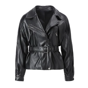 Jancoco New Oversize Genuine Sheepskin Leather Jackets Trendy Women Motorcycle Leather Jackets