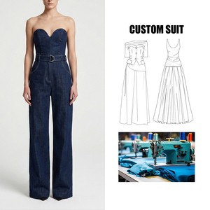 OEM Custom Boutique Private Label Women's Jeans Jumpsuit Strapless Women Summer Jumpsuits With Belt Straight Pant