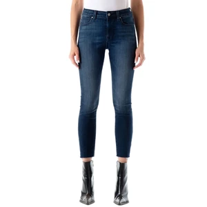 Women Mid Loose Ankle-Length Denim Jeans Solid Color Stonewashed Casual Style Pockets Breathable Knitted Fabric Simple Design