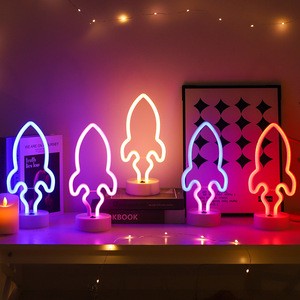 Cross-border New Arrival LED Neon Light Base Rocket-Shaped Lamp Indoor Creative Decorative Plastic 5V Factory Direct Supply