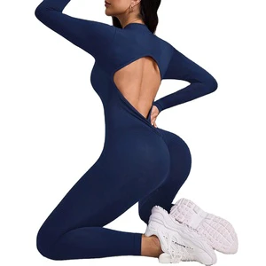 Sports Jumpsuit Seamless Hollowed-out Beautiful Back High Waist Jumpsuit Long Sleeve Comfortable Elastic One-piece Jumpsuit