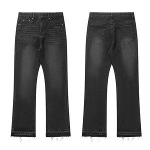 High Quality Men's Casual Black and Grey Patchwork Vintage Wash Jeans Trousers Men Custom Flares Denim Pants Jeans