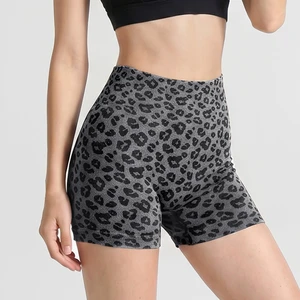 Leopard Print Fitness Shorts For Women High Waist Tummy Control Butt Lifting Yoga Biker Shorts For Gym Workout Training