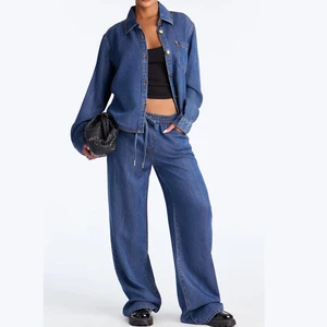 Wholesale Price Women Canvas Denim Suits Sets Solid 2-Piece Long Eco-Friendly Breathable Quick Dry Anti-static Casual Summer