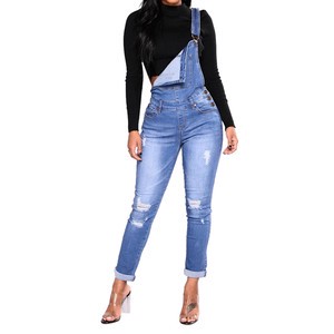 Plus Size S-3XL Streetwear Office Fashion Rompers Denim Overalls Women Casual Daily Jumpsuit Solid Holes Straps Tight Calf Jeans
