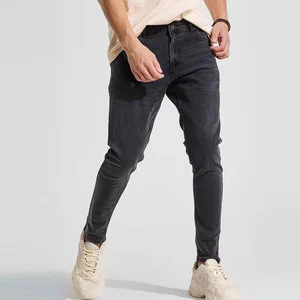 Wholesale Slim Elastic Waist Stretch Canvas Blue Jeans Men's Casual Mid Waist Breathable Plus Size Skinny Logo Denim Trousers