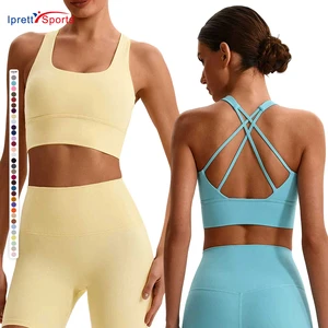 Women Cross Back Sports Bra Padded Naked Feeling Yoga Bra High Stretch Gym Workout Fitness Sports Bra