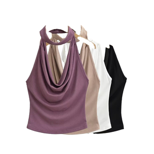 Pure Spice Girl Sexy Neck-style O-Neck Large Backless Sling Women's Summer New Pleated Quick Dry Sweet Outer Wearing Vest Trendy