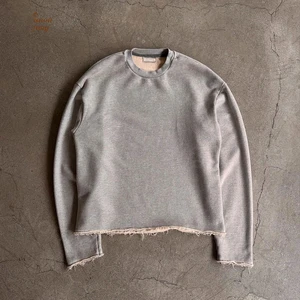 Finch Garment 100% Cotton Raw Hem Men T Shirt Cropped Long Sleeve Cut Edge Hommes Blank Tee Casual Plain Sweatshirt Manufacturer
