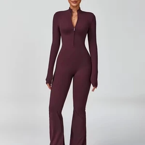 Sleek Zip-Up Athletic Jumpsuit for Training and Performance | Soft High-Stretch Fabric Spandex-Polyester