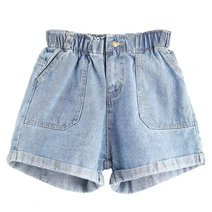 Women's Mid-Waist Casual Denim Shorts with Elastic Waistband Straight Style Washed Technique for Summer Season Competitive Price