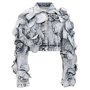 Custom Vintage Winter Streetwear Patchwork Striped Cropped Denim Jeans Jacket Breathable Men's Latest Design Trendy Button