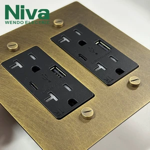 Niva Antique Brass Socket American Standard USA Wall Double Outlets USB Type-C US Solid Brass Panel Light Dimmer