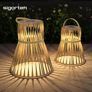 Sigarten Outdoor Green Blue Natural Color Led Solar & USB Charging Garden Floor lamp Rattan Lantern With Handle