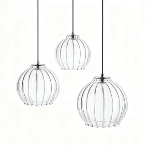 OEM Vertical Stripe Hanging Glass Light Shade Hand Blown Transparent Vintage Glass Globe Pendant Lamp Shade for Indoor Lamp Part