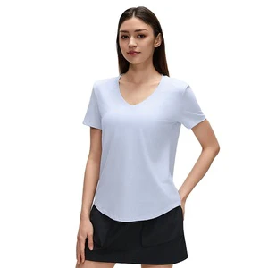 Women's Plus Size Sexy V-Neck Short Sleeve Quick Dry Loose Fit Workout T-Shirt For Yoga & Running Activewear
