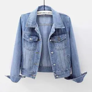 Denim Jacket Women Short Slim Simple Jacket Wash Cardigan Single Breasted Long Sleeve Top