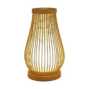 Japanese-Style Retro Bamboo Woven Floor Lamps Antiqued Decorative Table Lamp for Bedroom Teahouse LED Rechargeable for