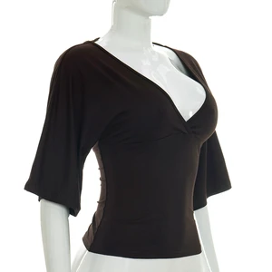 Viviblook Y26TP191 Women Summer T-Shirt New V-Neck Half Sleeve Backless Strap Casual Top for Ladies