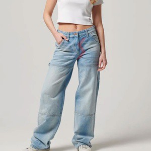 High Quality Breathable Plus Size Women's Denim Jeans Custom Patch Embroidery Regular Fit Vintage Decoration Casual Waterproof
