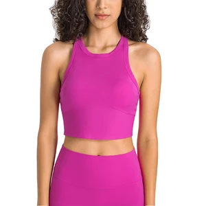 D25030 Ladies Lightweight Nylon Soft Sports Gym Crop Tank Tops Crew Neck Front Custom Sleeveless Workout Tops for Fitness Yoga