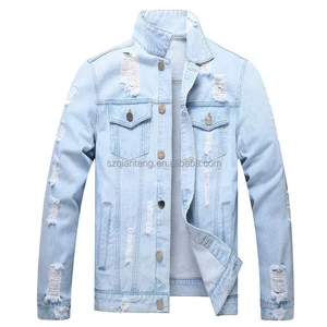 AQTQ Custom Casual Slim Homme Ripped Plus High Quality Cowboy Men's Spring Denim Jean Jacket