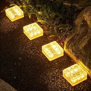 Solar Brick Lights Glass Outdoor Waterproof RGB Led Brick Landscape Lighting Garden Patio Pathway Solar Ice Cube Light