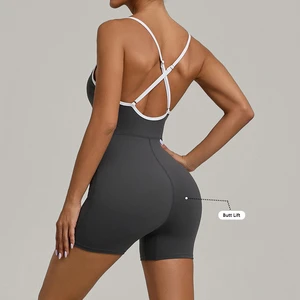 Wholesale Cross Shoulder Strap Lifting Hip Tight Jumpsuit Yoga Suit Outdoor Running Sports Jumpsuit Women's Fitness Suit