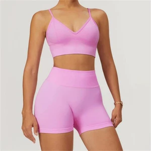 Women's 5-Piece Yoga Set Slim Fit Sports Bra Top High Waist Leggings Biker Shorts Zipper Jacket-Solid yoga sets for women