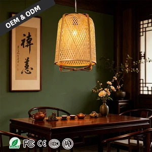 Modern Bamboo Crafts Chandelier Lamp Indoor Home Decor Anti-Glare Warm White LED Pendant Light