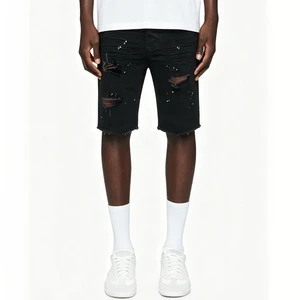 2026 Designer High Quality Mens Knee Length Boys Distressed Men's Denim Black Baggy Jeans Shorts