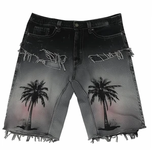 Custom Design Men's Mid Denim Shorts 100% Cotton Casual Solid Beach Shorts Factory High Street Waterproof Anti-Wrinkle Canvas