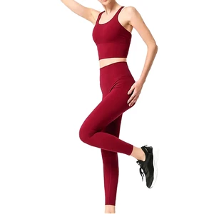 Breathable Seamless Eco-Friendly Spandex/Nylon Solid Full-Length Sports Yoga Bra Leggings Set Women Front Logo Pilates Kits