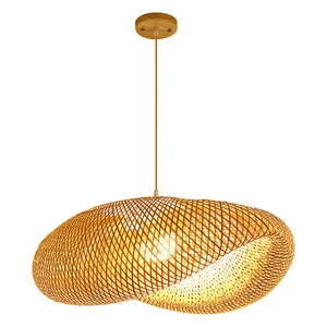 Hanging Chandelier Led Bamboo Pendant Light Woven Lamp for Indoor