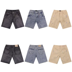 Men's Paint Splatter Denim Shorts Y2KStraight Leg Raw Hem High Street Style Casual Streetwear Men's Jorts