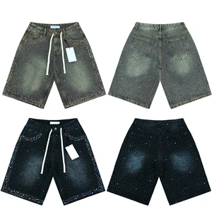 2026 Hot Sale Black Denim Shorts Rhinestone Shorts Jeans for Men