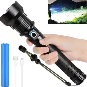 2000 Max Lumens XHP70 LED Tactical Flashlight 20W USB Rechargeable Waterproof Zoom Adjustable Focus Emergency Light