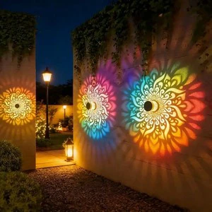 Outdoor Solar Powered Wall Light With Mandala Design Projection For Garden Yard Patio Decoration Solar Decor Light