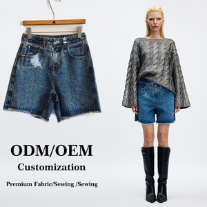 Y2K Streetwear Women High Glossy Coated Wide Leg Denim Shorts Transparent Foil Indigo Vintage Summer Distressed Washed Jean