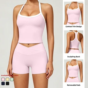 ABX6001Factory Supply Women Female Gym Clothing Suit High Quality Breathable Girls Yoga Shorts Set Custom Lightweight Yoga Top
