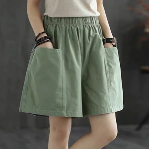 Wide-leg Shorts Women 2026 Summer Plus-size Casual Regular Fit Mid Hot Shorts Student-style Cargo Capri Pants Figure-flatterin