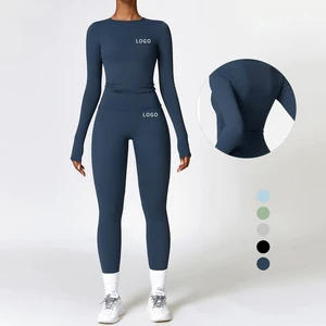 Hot Sale Buttery Soft Long Sleeve Solid Plus Size Four Way Stretch Womens Yoga Activewear Sets High Quality Tops 2025