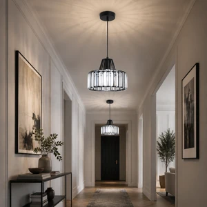 E27/E26 Minimalist Crystal Chandelier Modern Iron Pendant Light Adjustable Height For Kitchen Island Dining Room Bar Black