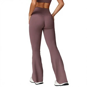 Zechuang Cross-Border Bare-Feel Casual Flare Pants Wide-Leg Slimming Slight Bell-Bottom Outdoor Running Sports Fitness Nylon