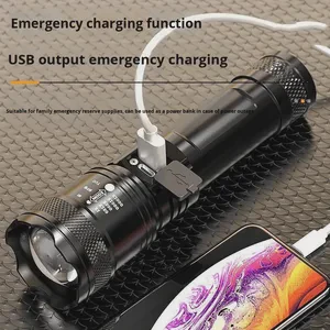 Flashlight 30W ABS Rechargeable Super Bright LED Zoomable Strong Light for Home Outdoor Use Portable Durable Long-Range