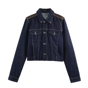 New Customized Purple Women's Loose Fit Jacquard Rhinestone Gothic Leopard Print Washed Denim Jacket Button Utility Eco-Friendly